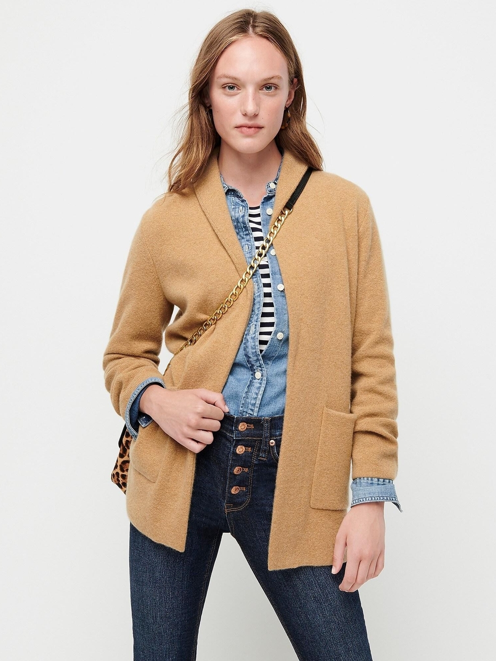 J. Crew 100% Cashmere Tan Camel Blazer Coatigan Cardigan Sweater Luxury S